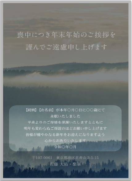 デザインと挨拶分の配置イメージ