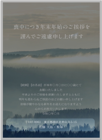 デザイン面の差出人の配置イメージ