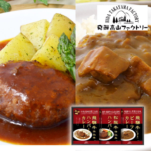 飛騨高山ファクトリー 松阪牛・飛騨牛仕込み ハンバーグ&カレー詰合せ