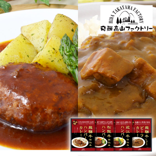 飛騨高山ファクトリー 松阪牛・近江牛・飛騨牛仕込み ハンバーグ&カレー詰合せA