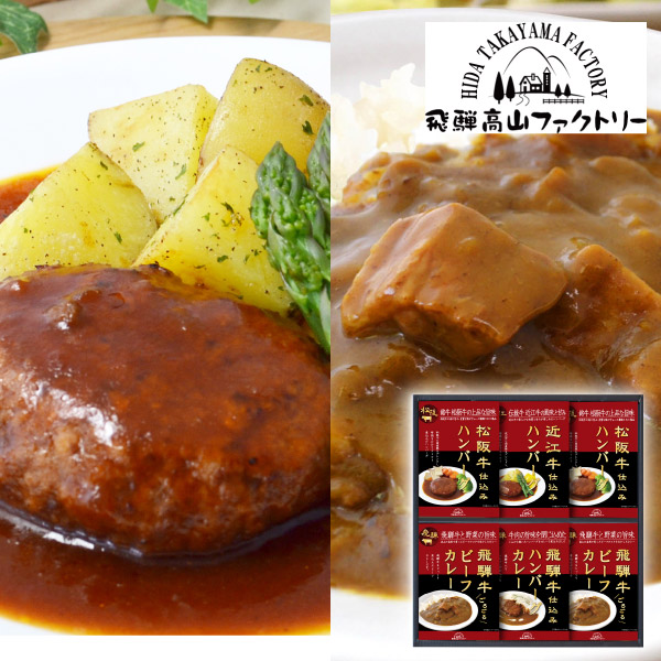 飛騨高山ファクトリー 松阪牛・近江牛・飛騨牛仕込み ハンバーグ&カレー詰合せC