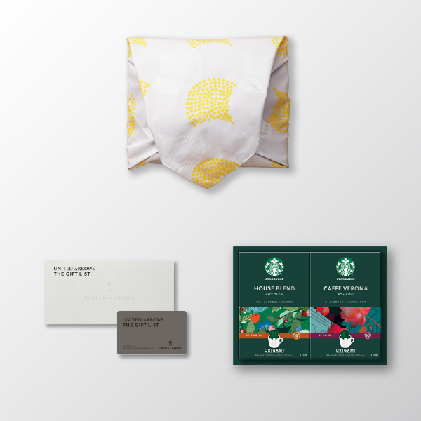 風呂敷で贈る｜カタログギフト カードタイプ UNITED ARROWS THE GIFT LIST 5,800円コース B ＋ スターバックス オリガミ パーソナルドリップ コーヒーギフトB
