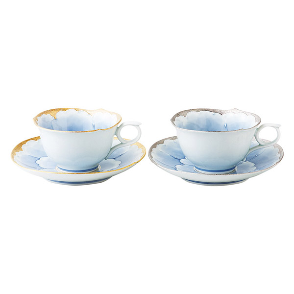 有田焼 プラチナ牡丹 コーヒー碗皿ペア