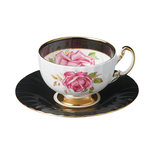 エインズレイ ローザセンティフォーリア ティーカップ&ソーサー（ブラック）