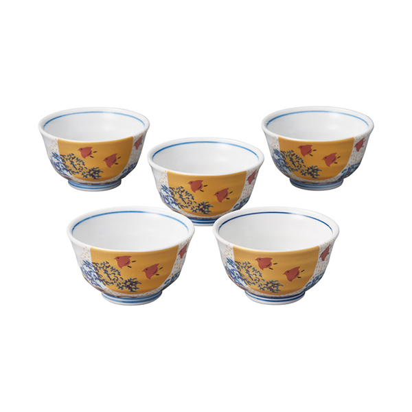 九谷焼 波千鳥 湯呑揃