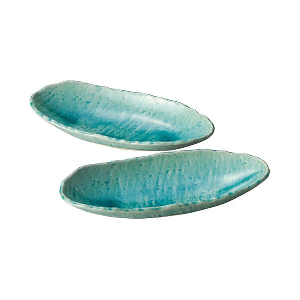 瀬戸焼 ブルー貫入 舟型鉢2P