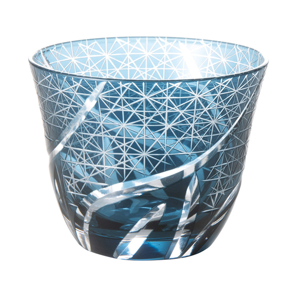 吉兆切子グラス1P（インクブルー）