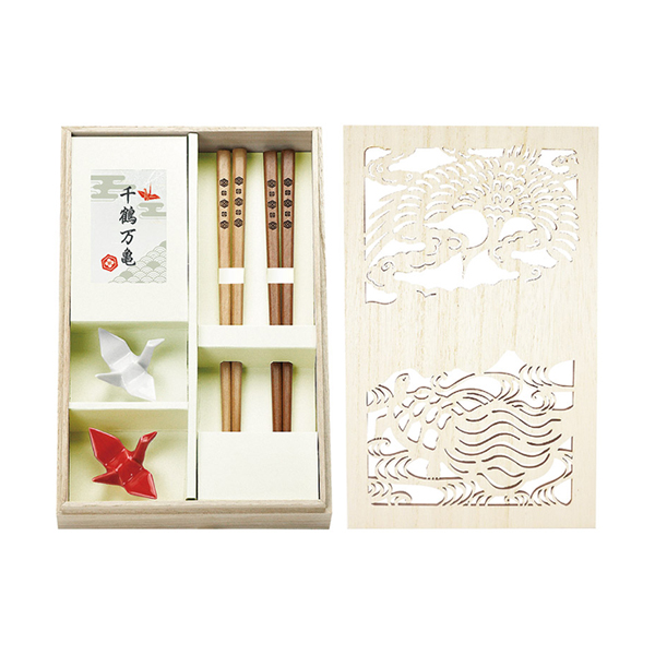 千鶴万亀 箸箸置揃 紅白