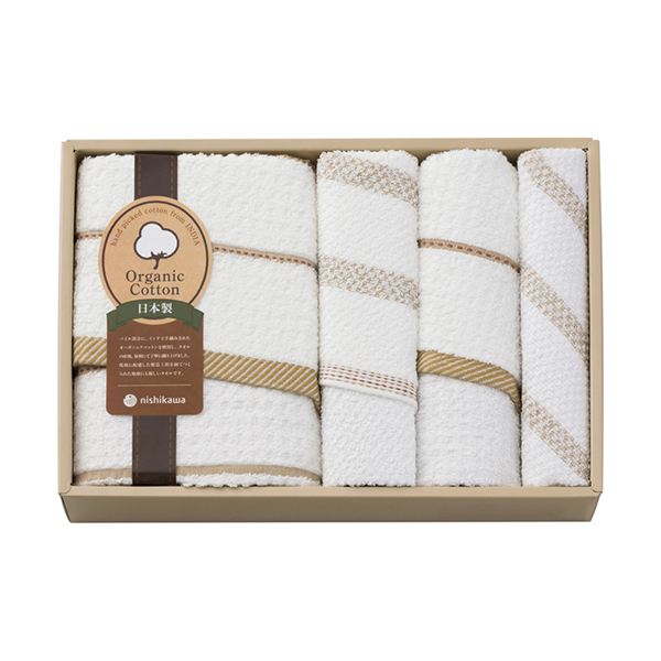 nishikawa オーガニックコットン バスタオル1P・ウォッシュタオル1P・フェイスタオル2P