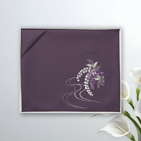 洛北 刺繍入り二巾風呂敷 紫