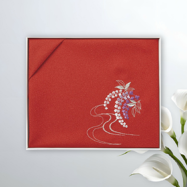 洛北 刺繍入り二巾風呂敷 赤