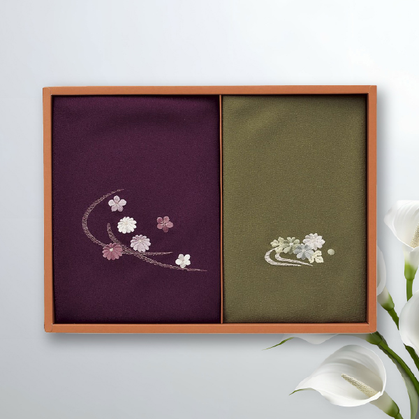 洛北 刺繍入り二巾風呂敷＆金封包み 紫/利久
