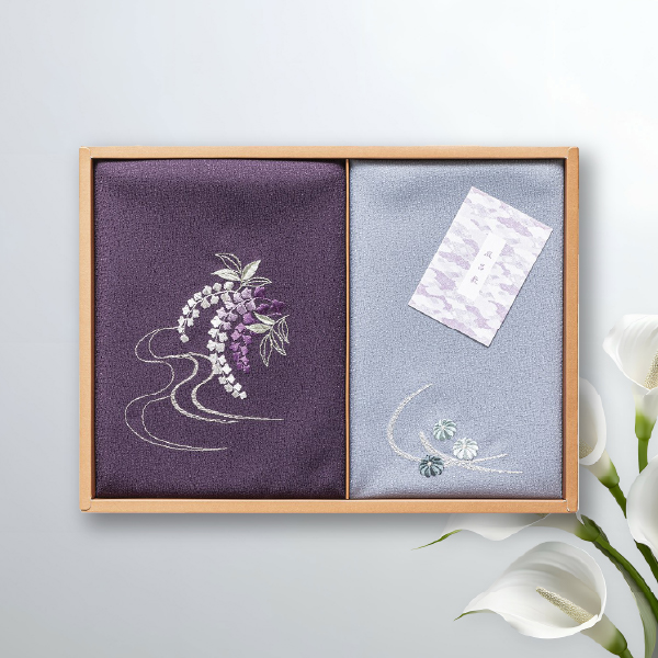 洛北 刺繍入り二巾風呂敷＆刺繍入り金封包み 紫