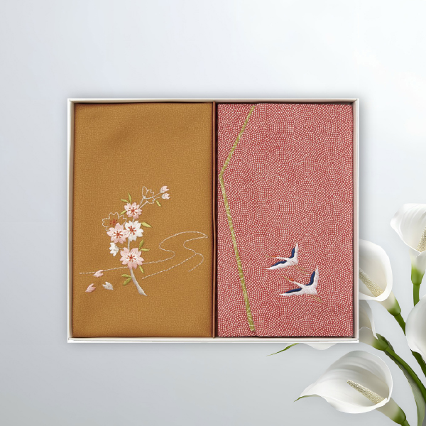 洛北 刺繍入り金封包み＆金封ふくさ 赤鶴