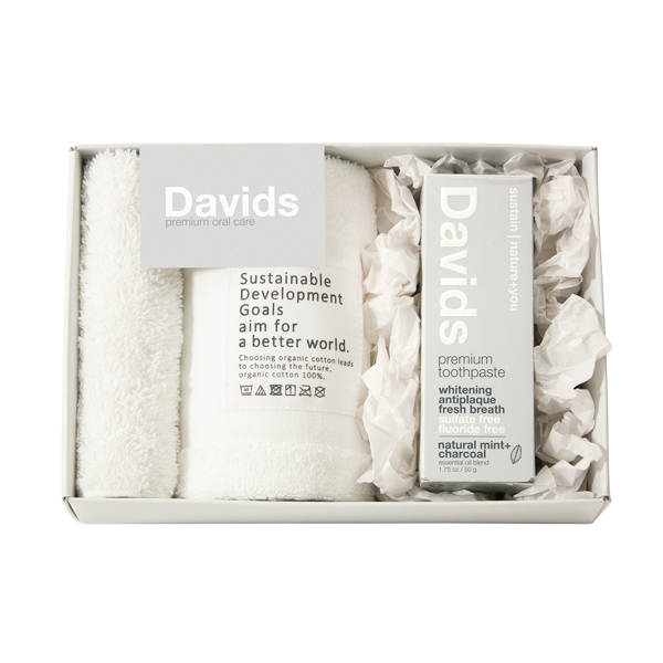 【18%OFF】Davids〈チャコール〉 歯磨き粉とフェイスタオル1P・ハーフハンカチ1P
