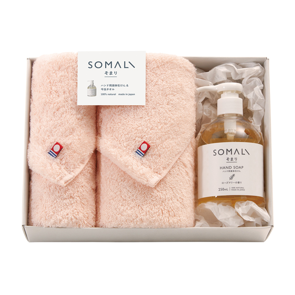【35%OFF】そまり ハンド用液体石けんとタオルのセット(ピンク)B